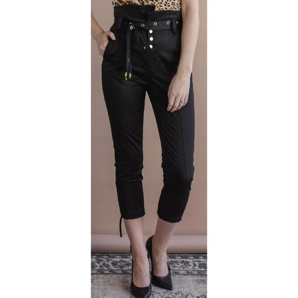 New Marissa Webb Black  Gia Twill High Rise Belted Pants - Picture 1 of 12